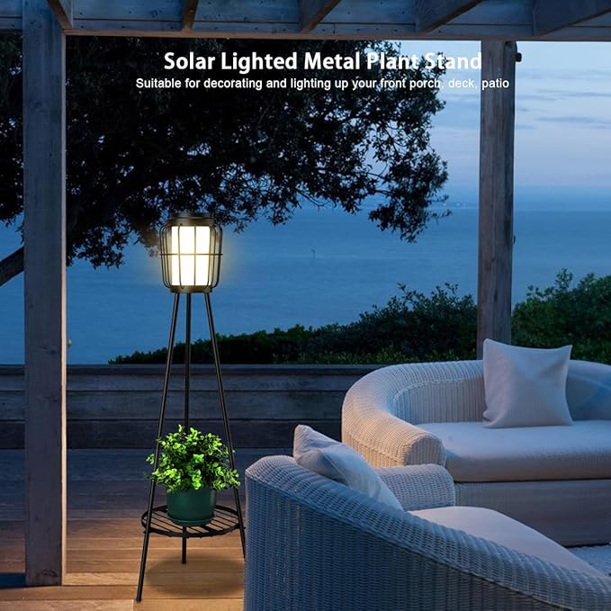 2 Pack Solar Lights with Plant Stand, Outdoor Floor Lamps, Waterproof Solar Powered Floor Lamps for Patio Deck Porch Yard Garden Decor VISFLAIR