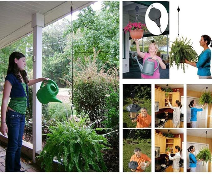 Pack Plant Hook Pulley, Retractable Plant Hanger Easy Reach Hanging Flower Basket for Garden Baskets Pots and Birds Feeder Hang High up and Pull Down to Water Or Feed (White 2Pack) Lythor