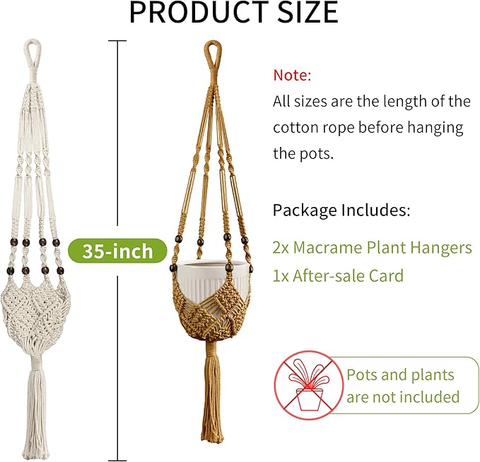 Macrame Plant Hanger - Fits 3 to 6 inches Pots for Indoor Outdoor, 35 Inch, Set of 2, Ivory (POTS NOT Included) IDEEEPAN