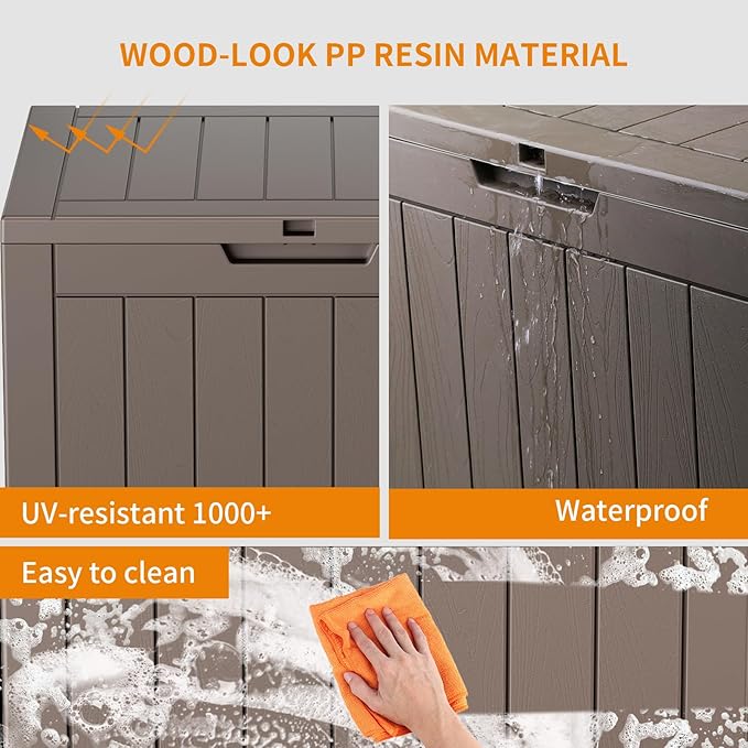 DRATO 35 Gallon Deck Boxes Resin Outdoor Storage Box UV Resistant Outside Deck Box with Lockable Lid for Patio Furniture(Grey,35 Gallon) DRATOprovidesawarmandcozy