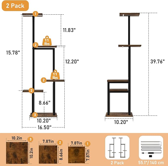 LATIBELL Plant Stand Indoor with Grow Light - 2 Pack Metal Plant Shelf for Indoor Plants Multiple, 5 Tiered Corner Plant Stand Shelves, Plant Rack Display Flower Holder for Living Room Patio Balcony LATIBELL