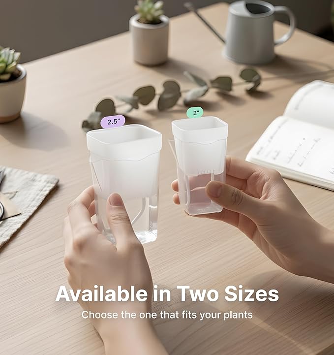 12 Pack 2" Mini Self Watering Pots for Indoor Plants,Small Clear Plastic Planters,Alocasia Corm Propagation,African Violet,Cutting,Seeding,Water Level Indicator,Drainage Hole,12 Plant Label Vandorelle