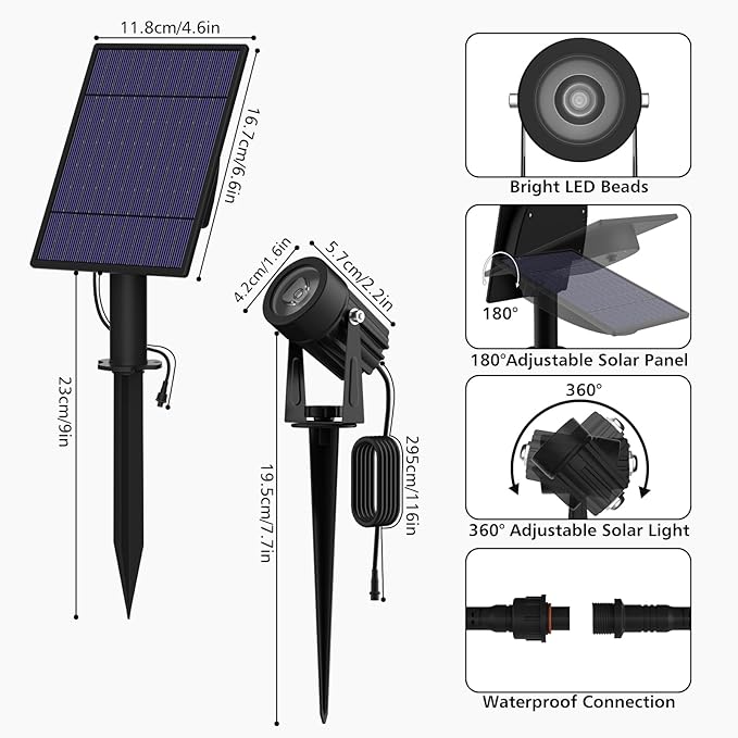 T-SUN Solar Spotlights, 2-in-1 RGB Solar Landscape Spotlights Outdoor Waterproof, Auto ON/Off Dual Head LED Lights for Garden, Yard, Halloween, Christmas Decor(RGB) T-SUN