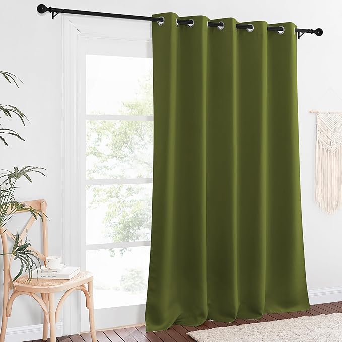 NICETOWN Patio Blackout Curtain Panels - Extra Wide Sliding Door Thermal Insulated Drape, Privacy Room Divider Curtain for Bedroom Office (Olive Green, 66 x 118 Inch Long) NICETOWN