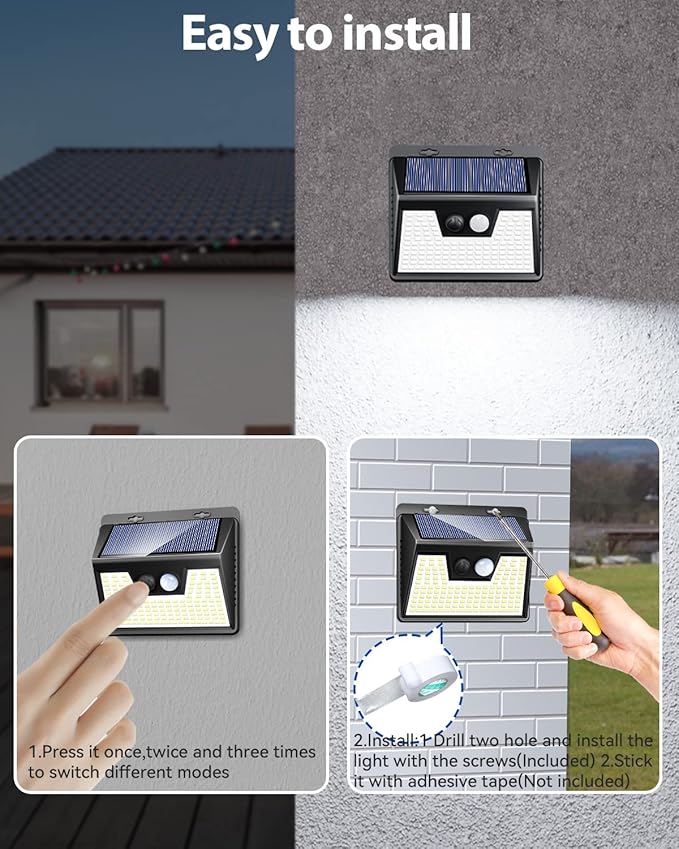 Peasur 140LED Solar Powered Lights Outdoor Waterproof, 3 Packs Motion Sensor Light Ultra-Bright, 3 Modes Fence Security Lighting for Outside Yard Wall Deck Step Garden(Cool White) Peasur