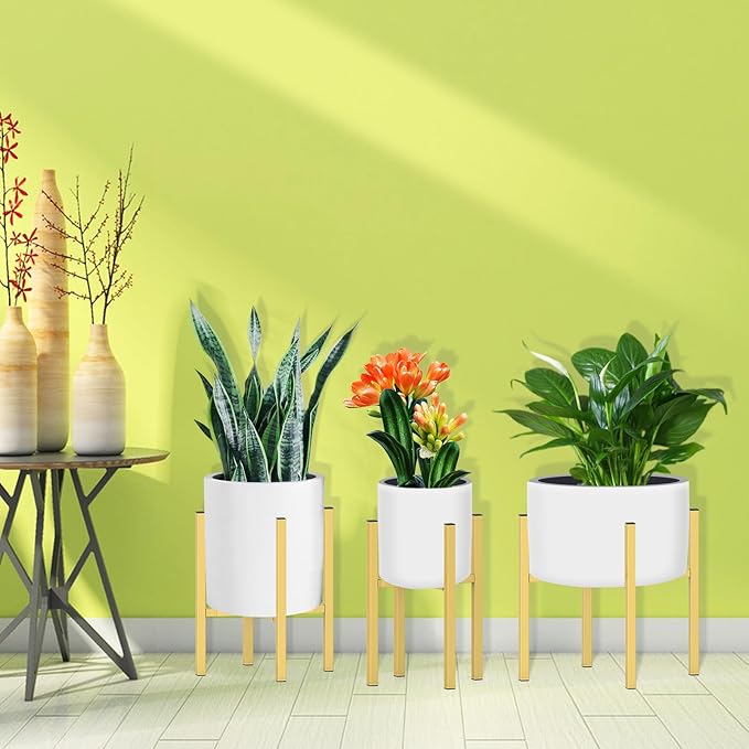 Plant Stand for 10"-16" Plant Pot Indoor Outdoor Corner, Adjustable Metal Heavy Duty for Large Pot (Golden 1 Pack) DDPow