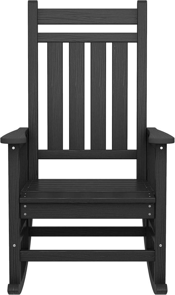 SERWALL Oversized Rocking Chair, Outdoor Rocking Chair for Adults, All Weather Resistant Porch Rocker for Lawn Garden, Black SERWALL