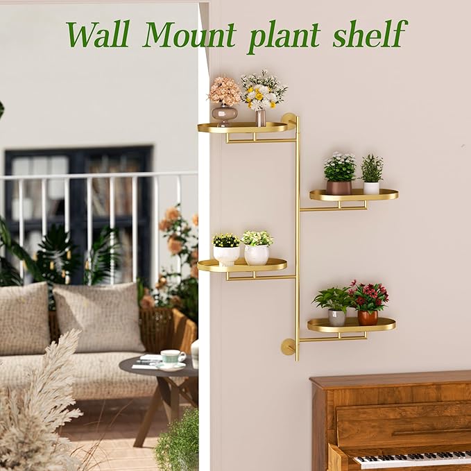 Window Rotating Plant Stand Shelf Indoor Gold Metal Floating Shelves 4-Tier Wall Mount Plant hanger Holders for Wall Planter Modern Home Decor window sill gifts YQSLYSF