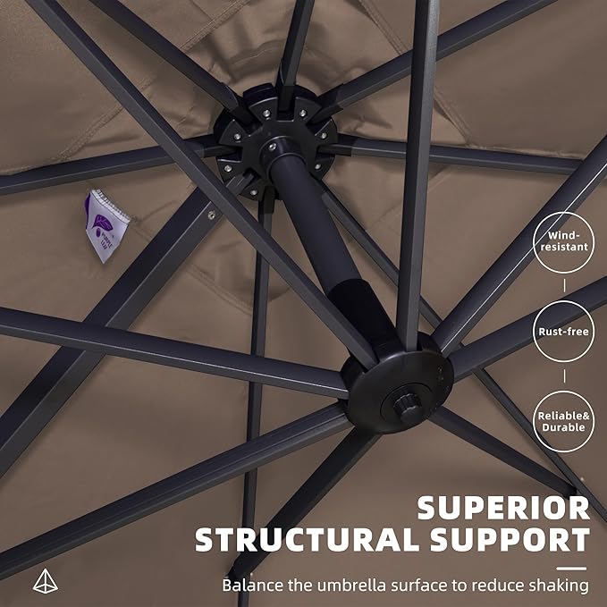 PURPLE LEAF 10' X 13' Square Cantilever Umbrella Patio Umbrella with Base Outdoor Umbrella Aluminum Offset with 360-degree Rotation for Garden Deck Pool Patio Taupe PURPLELEAF