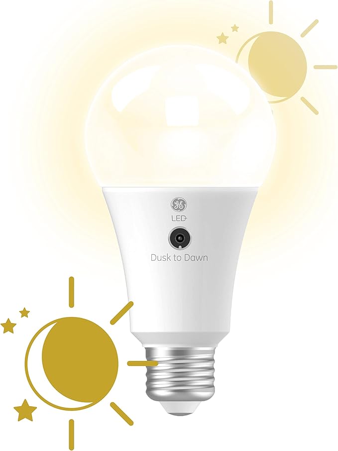 GE LED+ A19 Dusk to Dawn LED Light Bulbs, Automatic On/Off Outdoor Security Light, Soft White (2 Pack) GELighting