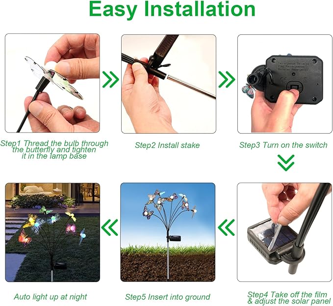 Solar Garden Butterfly Lights, 4 Pack 48 LED Solar Swaying Lights, 7 Color Changing Waterproof Firefly Light Outdoor Fairy Light for Garden Patio Yard Pathway Flower Bed Decoration MRHEPHAESTUS