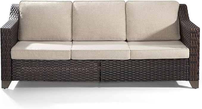 Joyside Patio Sofa - 3 Seater Rattan Sofa, All Weather High Back Sofa, Upgraded Large Size with 4inch Seat Cushions for Backyard, Garden, Poolside (Brown/Beige) Joyside