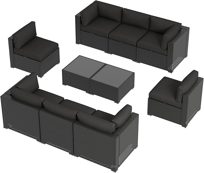 Aoxun 10 Piece Patio Furniture Set Wicker Rattan Patio Sectional Sofa Set Outdoor Seating Furniture with Thickened Cushion, Black Aoxun