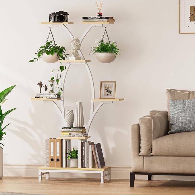 Plant Stand Indoor with Grow Lights - 7 Tiered Metal Corner Shelf for Multiple Plants, 63" Corner Plant Stand for Indoor Plants, X-Shaped Plant Rack for Home, Living Room, Office & Patio Decor Rootora
