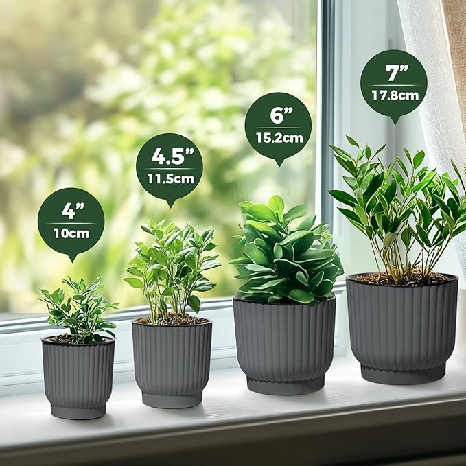 T4U 4.5 Inch Plant Pots Self Watering, 6 Pack African Violet Pots, Small Plant Pots for Plants, Small Indoor Plant Pot, Self Watering Planter for African Violet, Succulents (6 Pack 4.5" Pots, Gray) T4U