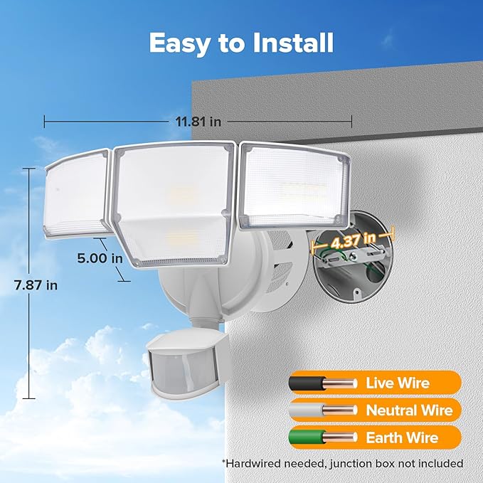 LUTEC 80W 9000LM LED Security Light Hardwire Motion Sensor Outdoor Lights, 4 Head LED Flood Lights Outdoor 5000K Daylight, IP65 Waterproof, Motion Detected Lights for Outside, Garage, Yard (White) LUTEC