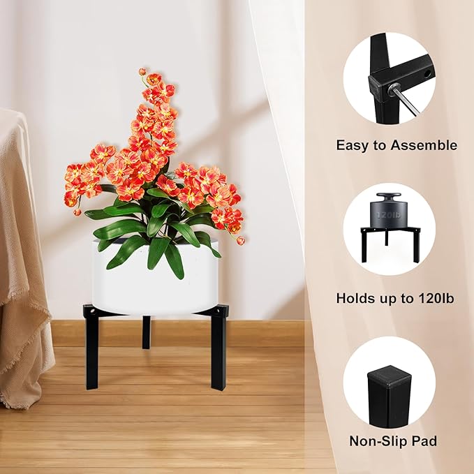 4 Pcs Three Legs Adjustable Metal Plant Stand for 5"-10" Plant Pot – Indoor & Outdoor (Black, 4 Pack) DDPow