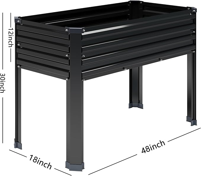 MGNO 2PCS Galvanized Raised Garden Bed Outdoor with Legs,48×18×32in Metal Elevated Raised Planter Box for Backyard, Patio, Balcony, 300lb Capacity,Black MGNO
