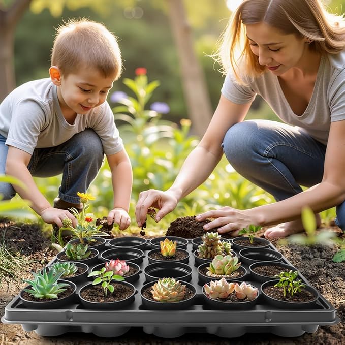 3 Inch Plastic Plant Pots 100 Pcs with 5 Pcs 20 Cell Seed Starter Trays, Thick Black Small Nursery Pots and Propagation Shuttle Trays for Seed Starting, Plant Propagation Starter Kit 5 Sets RooTrimmer