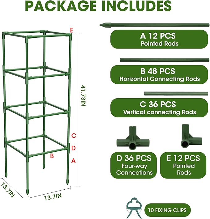 3 Pack Tomato Cages,Square Tomato Plant Stakes Support Cages Trellis for Garden Climbing Vegetables Flowers Fruits,Extra Bold MQHUAYU