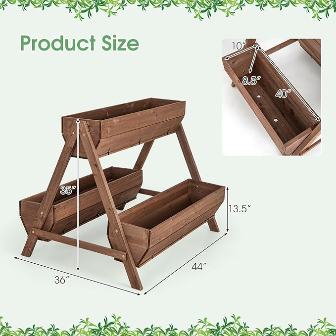 Giantex Vertical Raised Garden Bed, 3 Large Wood Planter Boxes for Flower Vegetable Fruit Herb, Freestanding Planter with Drain Holes, Elevated Raised Beds for Indoor Outdoor Lawn Patio Yard, Brown Giantex