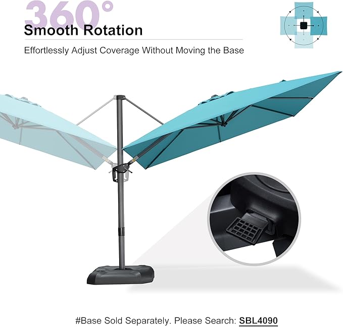 PURPLE LEAF Cantilever Umbrella with Base 9 Feet Patio Outdoor Aluminum Offset Umbrella with 360-degree Rotation for Garden Deck Pool Patio Turquoise Blue PURPLELEAF