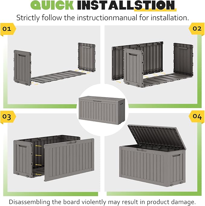 Outdoor Storage Box, Resin Deck Boxes Indoor and outdoor, Waterproof Storage Box Lockable Lid (Grey, 75 Gallon) NBYSGO