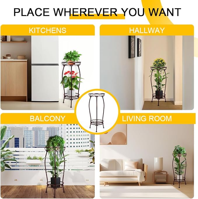 2 Tier Rustproof Iron Plant Stand - Heavy Duty Outdoor Plant Stands For Patio, Balcony Or Garden Or Planter Corner - Plant Stand Indoor (Bronze) Rootora