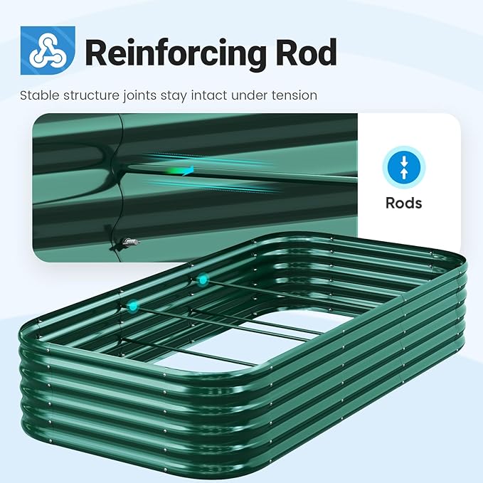 Quictent Galvanized Raised Garden Bed Kit, 8x4x1.5 ft Oval Metal Planter Box Tall for Vegetables Outdoor Backyard, Strengthened by Crossbar, Dark Green QUICTENT