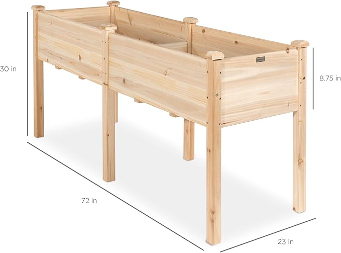 Best Choice Products 72x24x30in Raised Garden Bed, Elevated Wood Planter Box Stand for Backyard, Patio, Balcony w/Divider Panel, 6 Legs, 300lb Capacity - Natural BestChoiceProducts