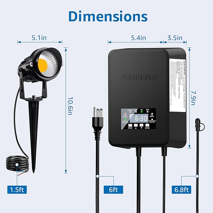 SUNVIE 12 Pack Low Voltage Landscape Lights with 300W Transformer 12-24V LED Landscape Lighting Kit 3000K Waterproof Aluminum Landscape Spotlights with Wire Connectors for House Yard Tree Garden SUNVIE