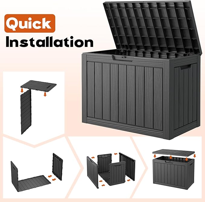 Outdoor Storage Box, Resin Deck Boxes Indoor and outdoor, Waterproof Storage Box Lockable Lid (Black, 45 Gallon) NBYSGO