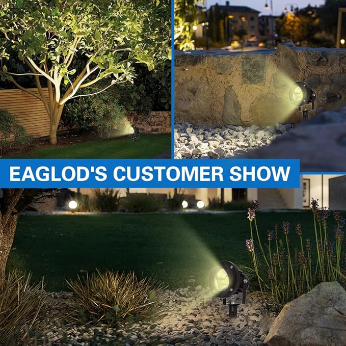 EAGLOD 20W Led Spotlights Outdoor Landscape Lights,Low Voltage Led Landscape Lighting, 12V ~24V AC/DC Waterproof Landscape Spotlights with Stake for Tree Flag Lights 3000K Ultra Warm White (4Pack) EAGLOD