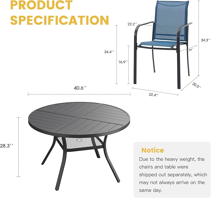 VICLLAX Patio Table and Chair Set of 4, All Weather Metal Round Outdoor Dining Furniture Set-40.6" Round Outdoor Table and Chairs, Black Tabletop HOME
