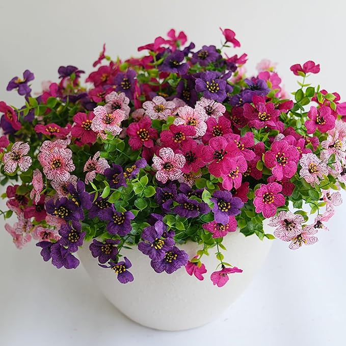 Artificial Flowers for Outdoor, UV Resistant Fake Silk Flowers, Realistic Faux Plants for Outside Indoor Porch Patio Window Box Planter Home Decor (14, Purple Rosy Pink) Welcometothetrytuny