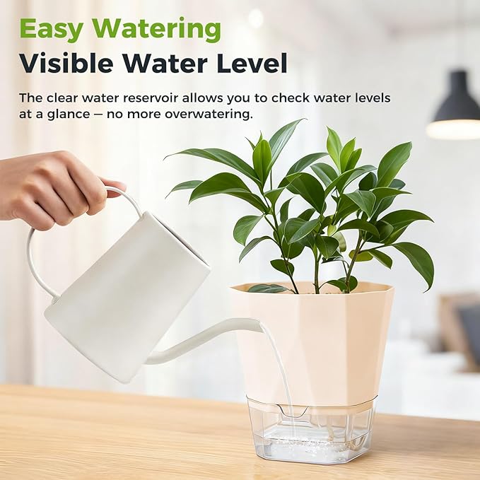 2 Pack Self Watering Pots for Indoor Plants, 8.4" Self Watering Planters Large African Violet Self Watering Clear Pots for Plants Large Herb Orchid Flower Houseplant, Ivory White Planterhoma
