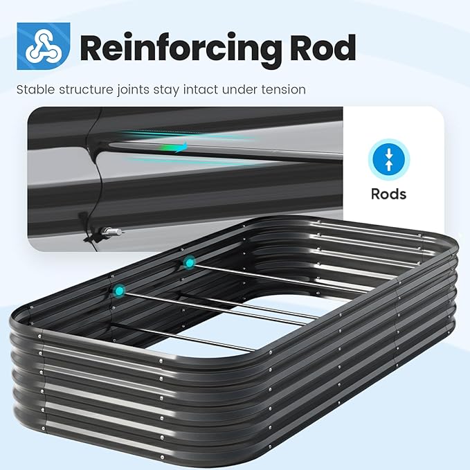 Quictent Galvanized Raised Garden Bed Kit, 8x4x1.5 ft Oval Metal Planter Box Tall for Vegetables Outdoor Backyard, Strengthened by Crossbar, Dark Gray QUICTENT