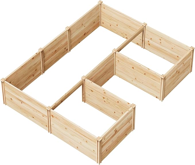 AMERLIFE U-Shaped Raised Garden Bed, 7.5Wx6Dx1.6H Free Combination Outdoor Wooden Raised Garden Bed Planter with 19.6" Depth Planter Box AMERLIFE