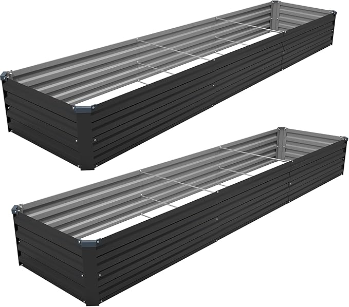 12×2×1FT(2PCS) Galvanized Raised Garden Bed Kit, Metal Planter Boxes,Large Outdoor Planters Garden for Planting Vegetables,Flowers,Herbs -Black ZUNUDA
