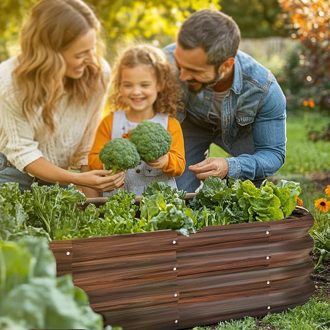 5x3x1ft Oval Galvanized Raised Garden Bed Outdoor 9-in-1 Large Metal Modular Planter Box Raised Beds for Gardening,Vegetables,Fruits,Flowers & Herbs (Brown) IDEAFAMILY