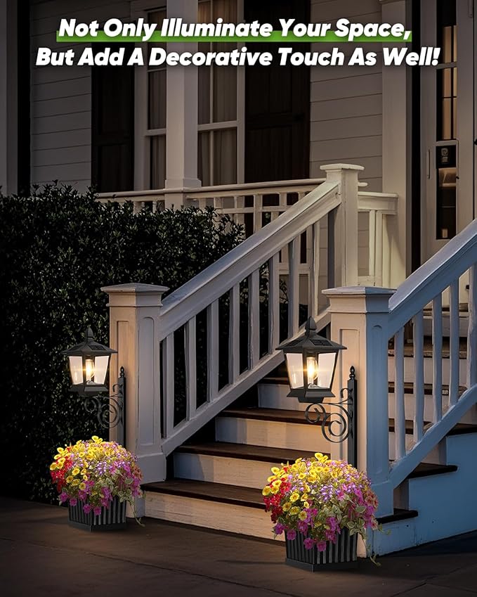 Outdoor Flower Pots 2 in 1, Solar Lamp Post with Planter, Metal Pole, Wall Mount/Standing Solar Planter Lights IP65 Waterproof, Decorative Lamp for Garden, Patio, Porch, 1-Pack (Flowers not Included) TOWPONICS