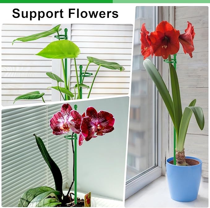 Plant Stakes 17 inch SupKing Support Stick Orchid Stakes with Clips 10Pcs Garden Plant Poles Extended to 3/4/5ft for Indoor Outdoor Potted Tomato Rose Amaryllis Vegetables Monstera Comes with 20 Ties SupKing