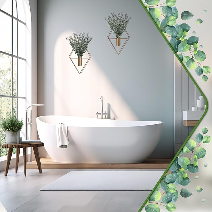Jexine 8 Pcs Hanging Planters with Artificial Eucalyptus Metal Hanging Vase Indoor Plants Holder Modern Geometric Boho Bathroom Wall Decor for Living Room Home Office (Eucalyptus,Bronze) Jexine