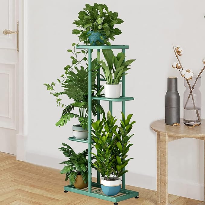 LINZINAR Metal 4 Tier 5 Potted Indoor Outdoor Plant Stand Shelf Planter Display for Patio Garden Corner Balcony Living Room LINZINAR
