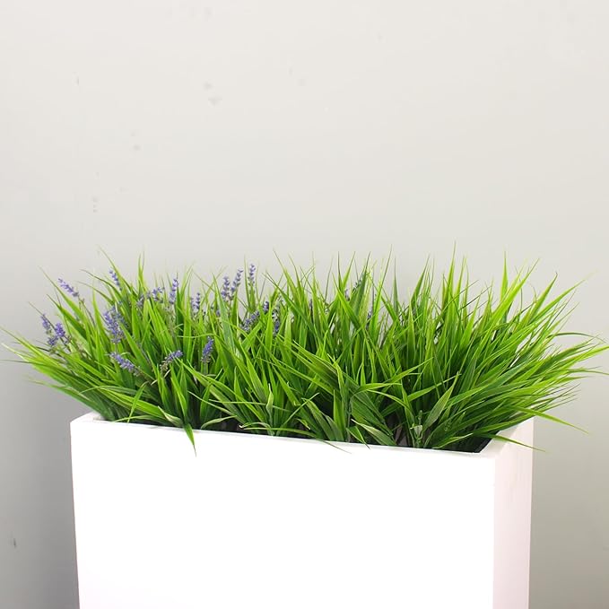 alyptus Artificial Flowers for Outdoors 24 Bundles Fake Monkey Grass Plants Outdoor Plastic Purple Flower Outside Green Leaf Decoration for Patio Pot Décor (24 Bundle Purple Flowers) ALYPTUS