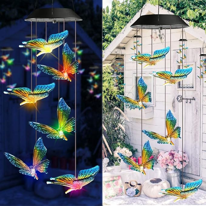 Toodour Solar Wind Chime, Color Changing Wind Chimes Butterfly, LED Decorative Mobile, Gifts for Mom Grandma, Waterproof Outdoor Decorative Lights for Garden, Patio, Yard, Window, Outdoor Decor Toodour