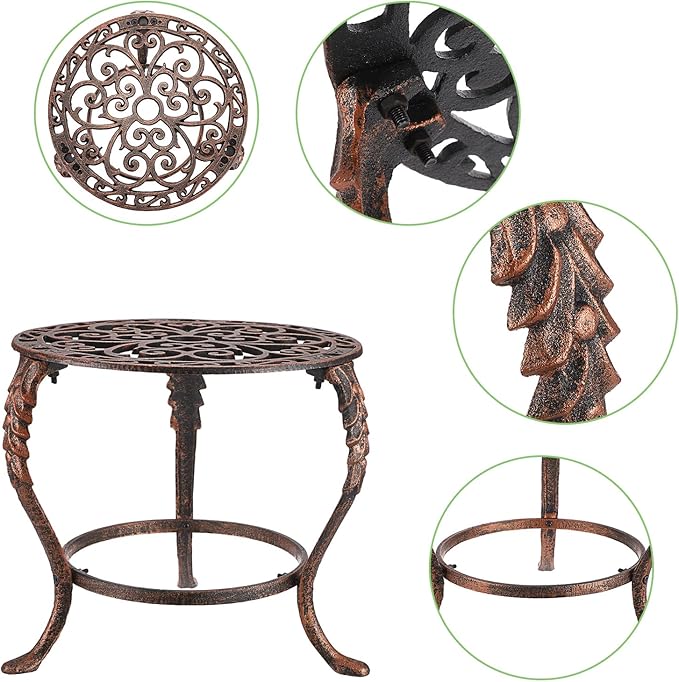 OwnMy Heavy Duty Cast Iron Plant Stand Vintage Wrought Iron Flower Pot Holder, Decorative Round Potted Plant Holder Rack, Indoor Outdoor Metal Large Plant Stand for Patio Home Garden, Red Bronze OwnMy