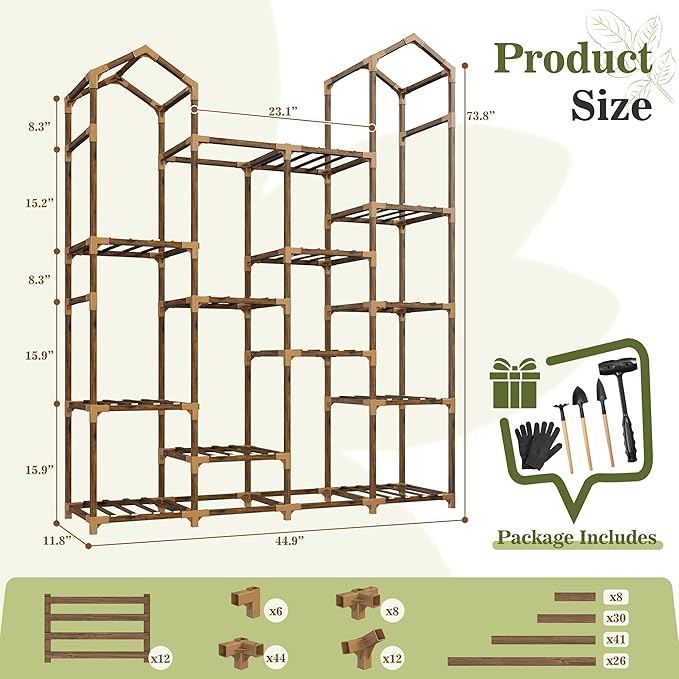 EnHomee Plant Stand Indoor Plant Stands Outdoor Tall Plant Shelf for 15-21 Pots Corner Tiered Plants Stands for Multiple Plants Wood Hanging Plants Holder for Garden Balcony Patio Window Porch EnHomee
