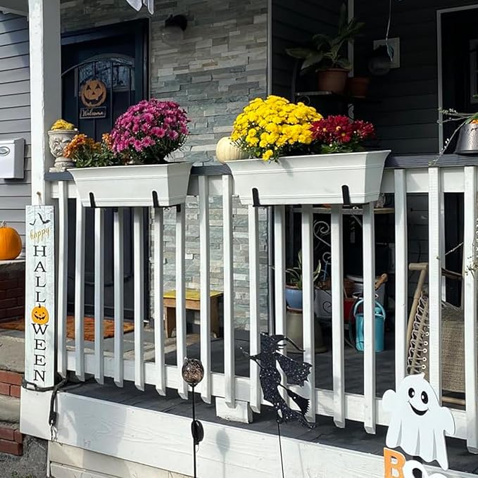 Planter Box Brackets, Adjustable Flower Box Brackets for Deck Railing, 2 Pack No Drill Window Box Bracket for Outdoor Planters-White VIVIKEN
