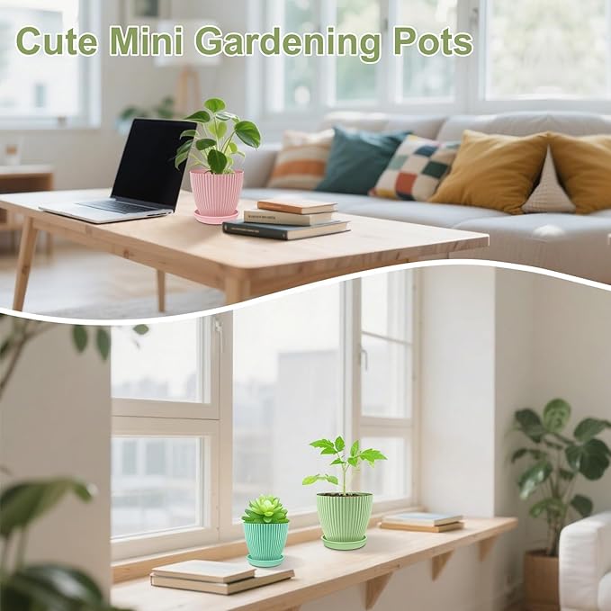 SupKing Plant Pots 5/4/3.5 Inch Set of 3,Small Mini Cute Plastic Flower Pots Planters with Mesh Drainage Holes Green Pink Blue Nursery Round Planting Pot for Indoor Outdoor Garden Plants SupKing